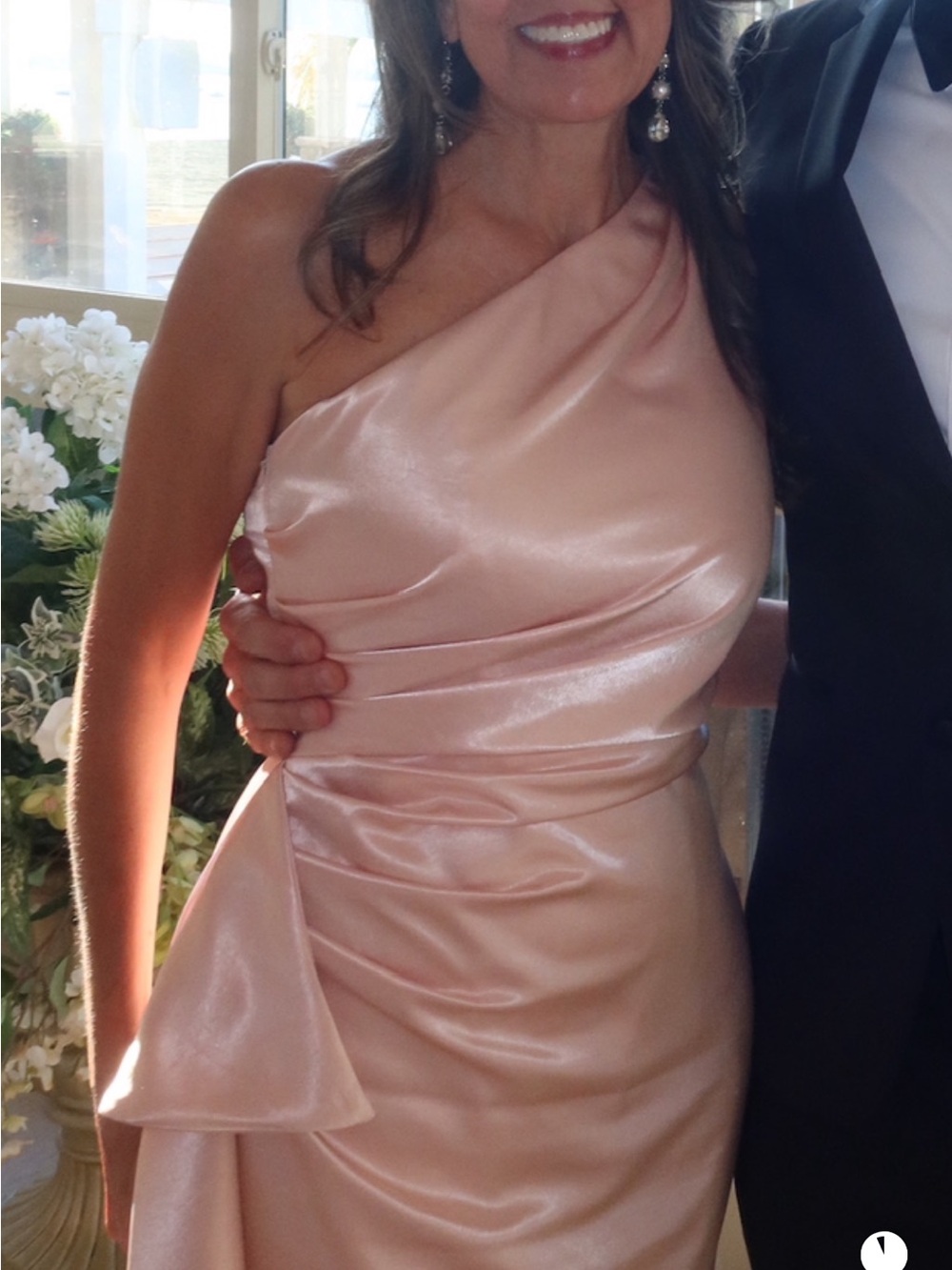 One-Shoulder Blush Satin Evening Dress